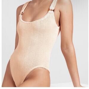 New Hunza G Domino Crinkle One Piece Swim Suit In Blush Womens One Size
